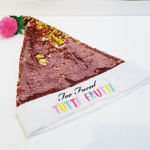 Too Faced Tutti Fruitti Pink / Gold Sequins Christmas Holiday Santa Hat